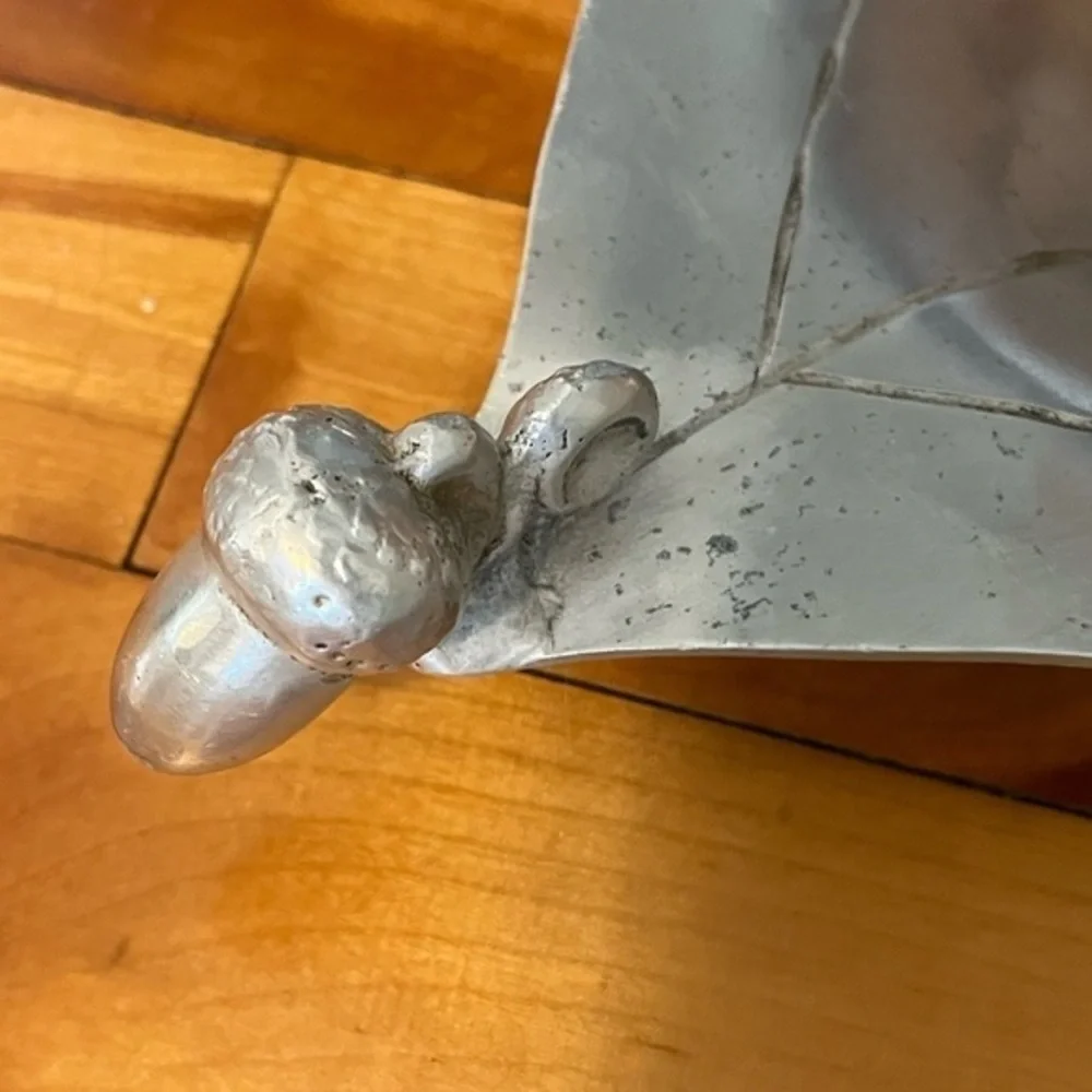 Vintage Palmer Smith Silver Aluminum Leaf Tray Acorn Handle